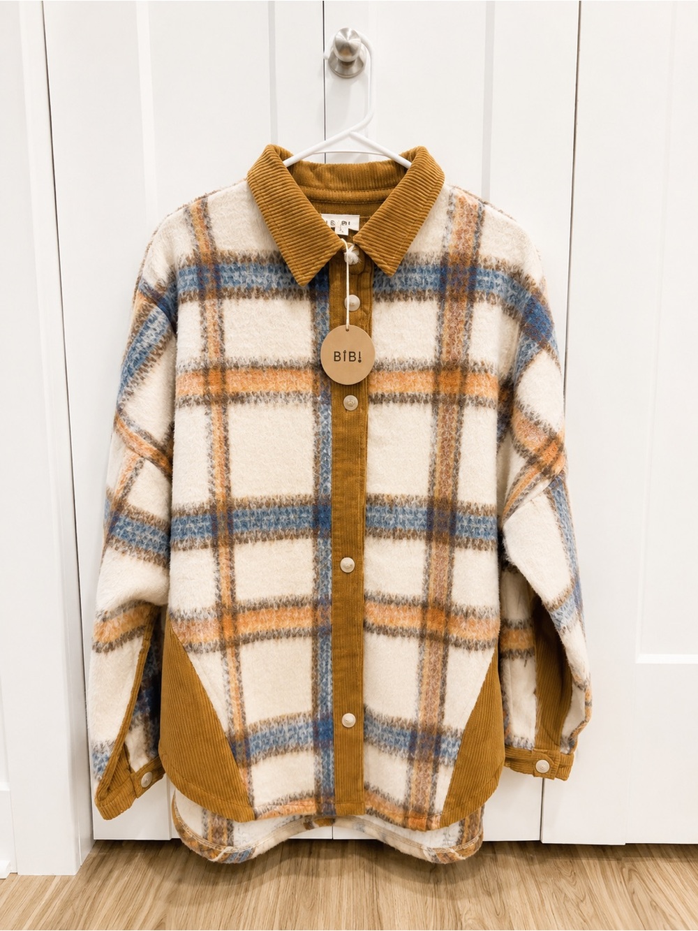 BiBi Cream Plaid Jacket with Mustard & Blue Accents
